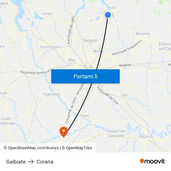 Galbiate to Corana map