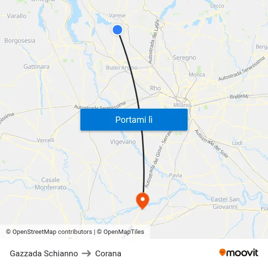 Gazzada Schianno to Corana map