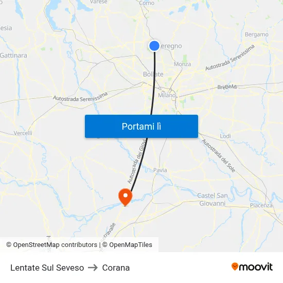 Lentate Sul Seveso to Corana map