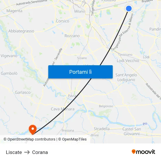 Liscate to Corana map