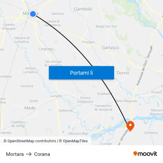 Mortara to Corana map