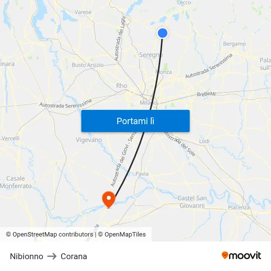 Nibionno to Corana map