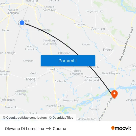 Olevano Di Lomellina to Corana map