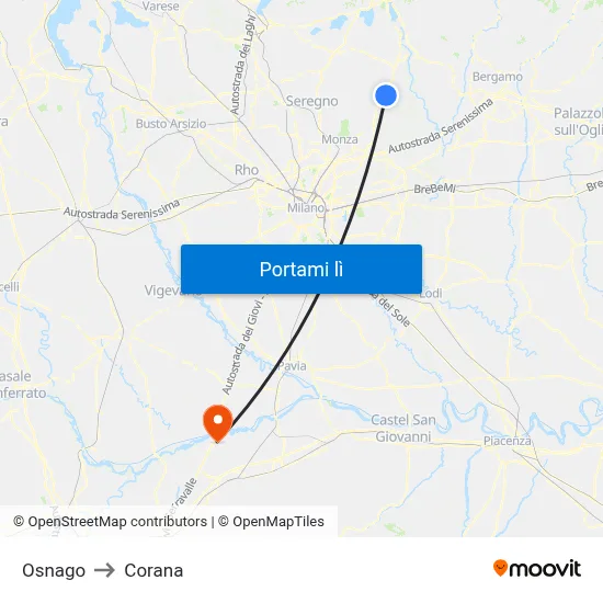 Osnago to Corana map