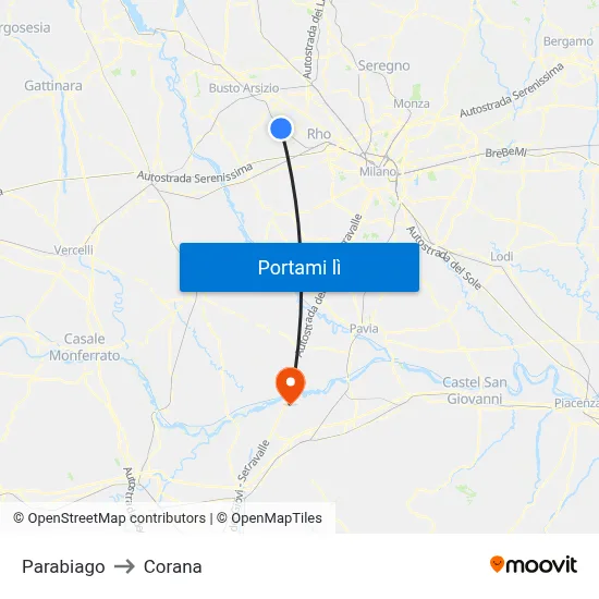 Parabiago to Corana map
