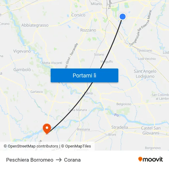 Peschiera Borromeo to Corana map