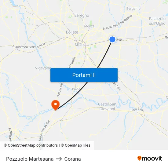Pozzuolo Martesana to Corana map
