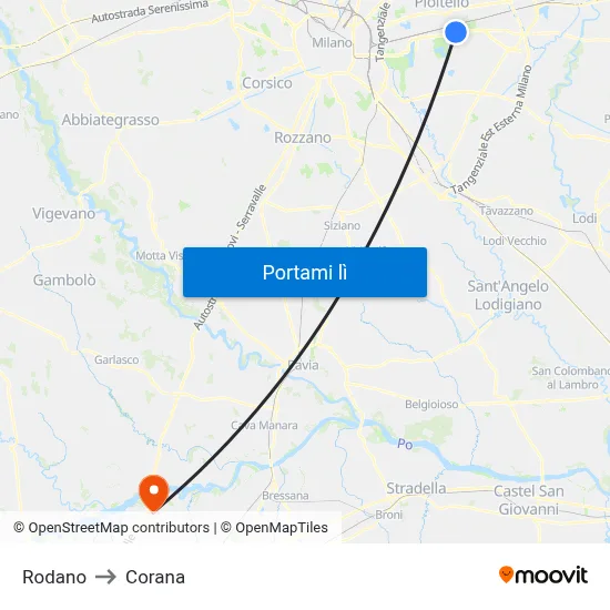 Rodano to Corana map