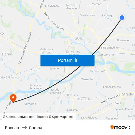 Roncaro to Corana map