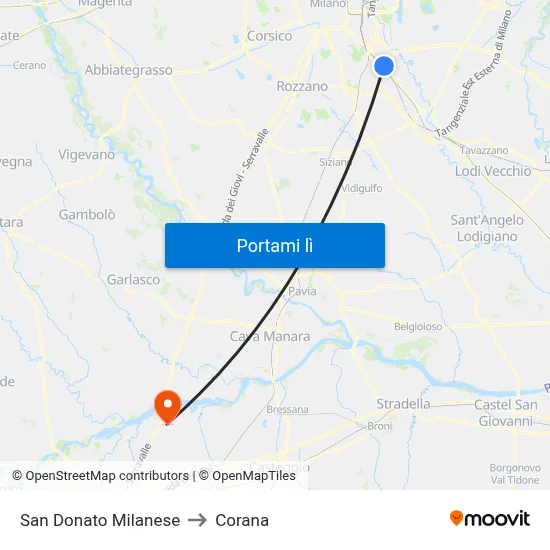 San Donato Milanese to Corana map