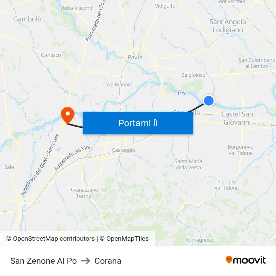 San Zenone Al Po to Corana map