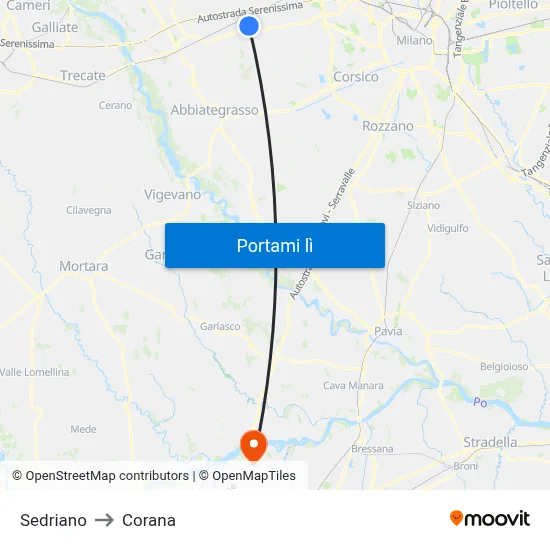 Sedriano to Corana map