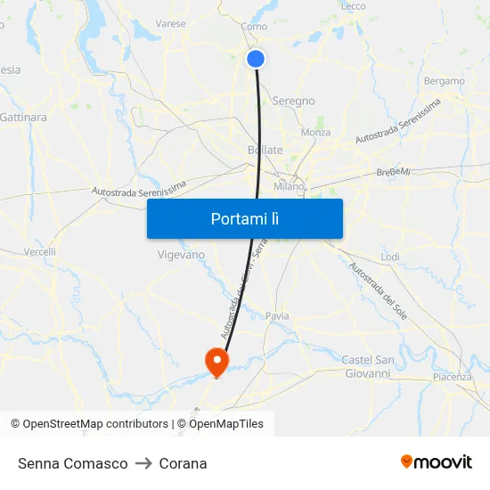 Senna Comasco to Corana map