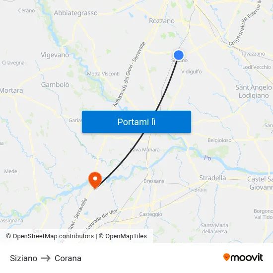 Siziano to Corana map