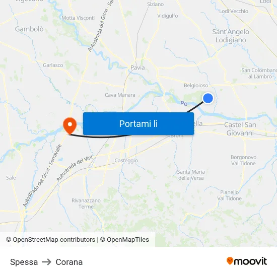 Spessa to Corana map