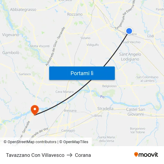 Tavazzano Con Villavesco to Corana map
