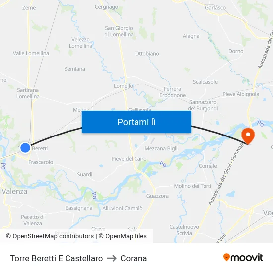 Torre Beretti E Castellaro to Corana map