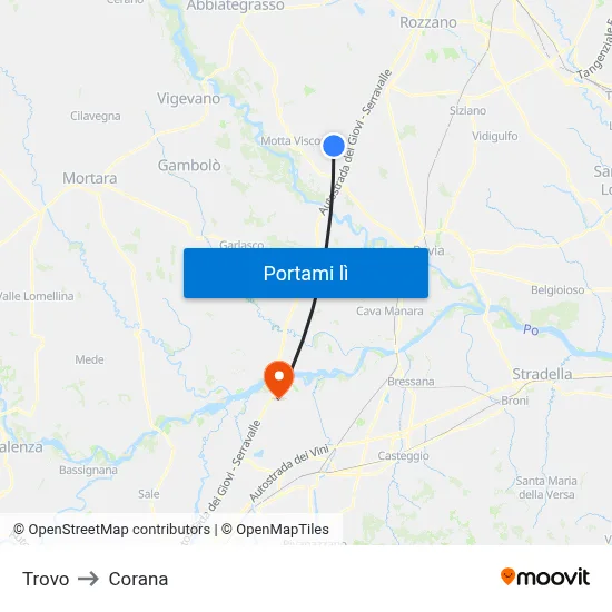 Trovo to Corana map