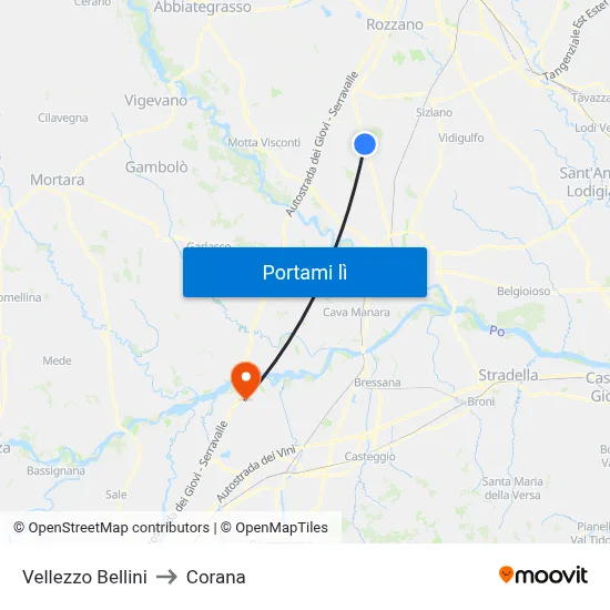 Vellezzo Bellini to Corana map