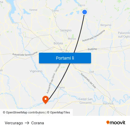 Vercurago to Corana map