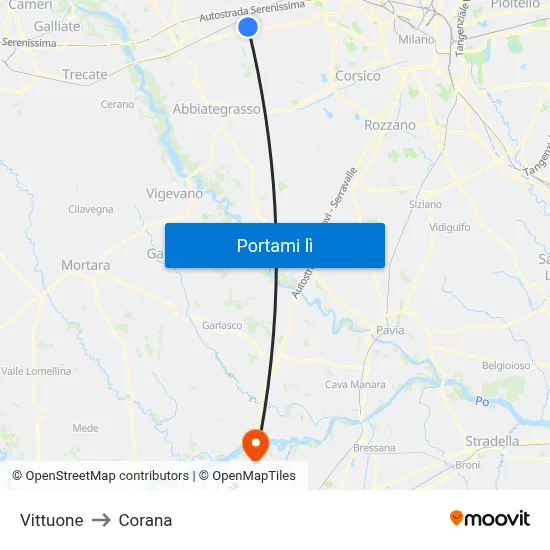 Vittuone to Corana map
