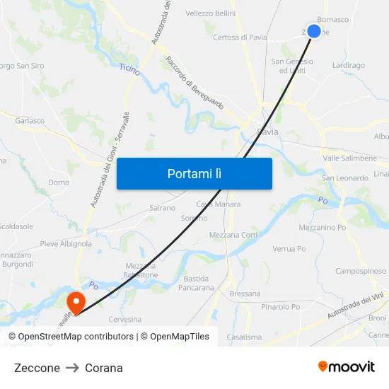Zeccone to Corana map