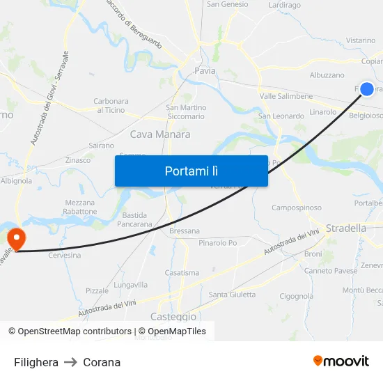 Filighera to Corana map