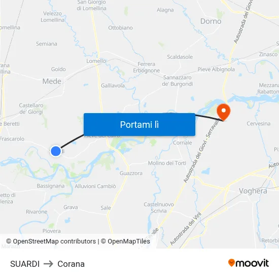 SUARDI to Corana map