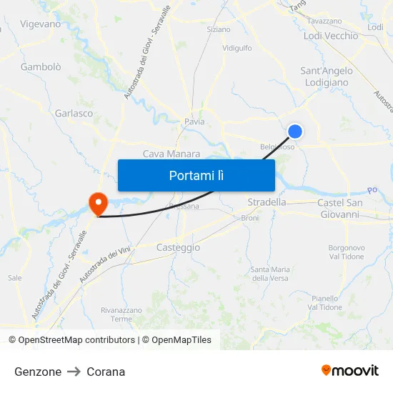 Genzone to Corana map