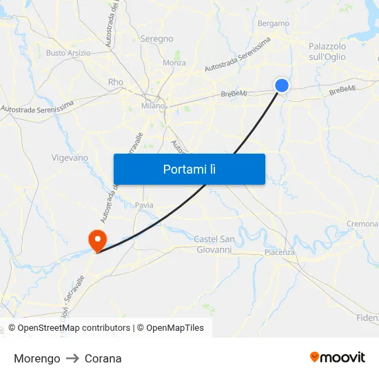 Morengo to Corana map