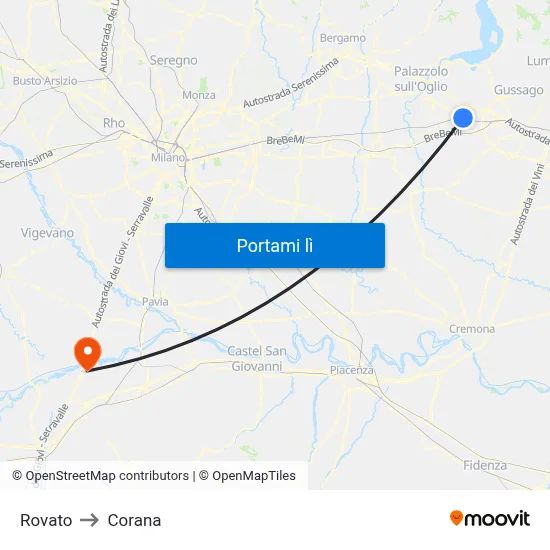Rovato to Corana map