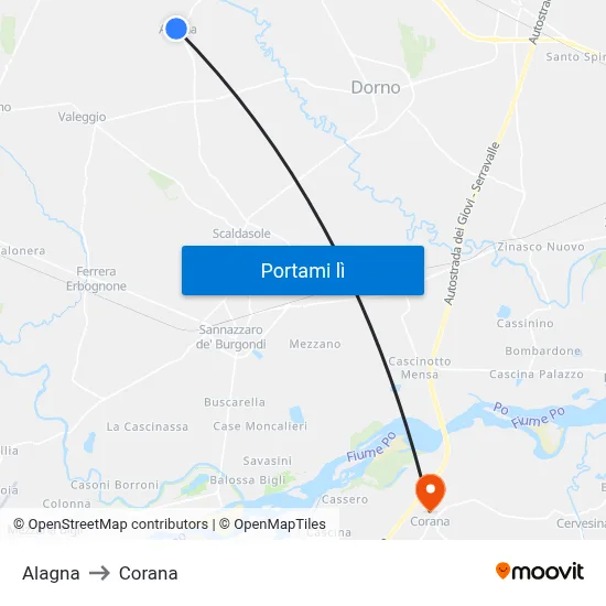 Alagna to Corana map