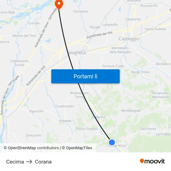 Cecima to Corana map