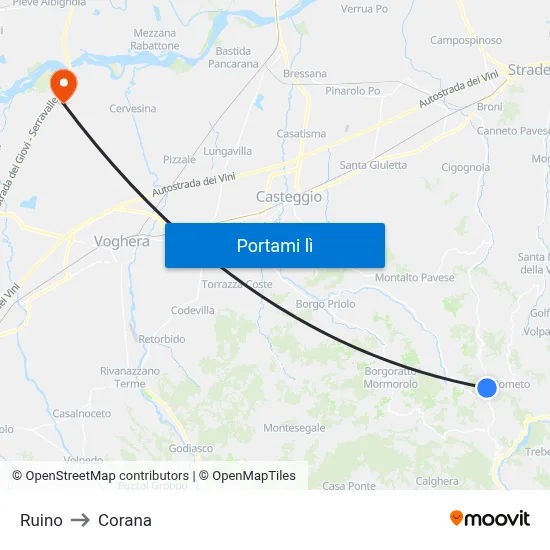 Ruino to Corana map