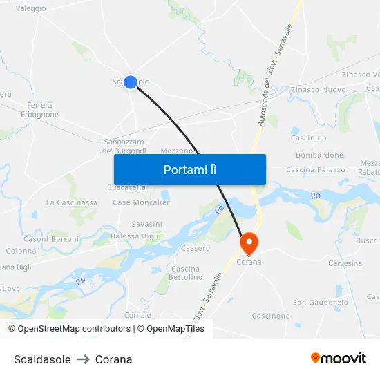 Scaldasole to Corana map