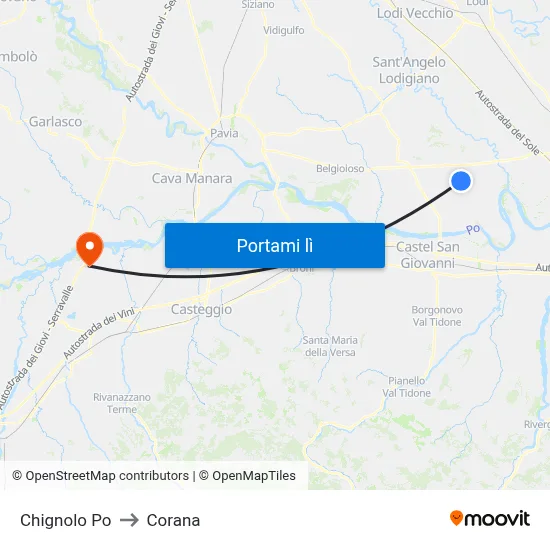 Chignolo Po to Corana map