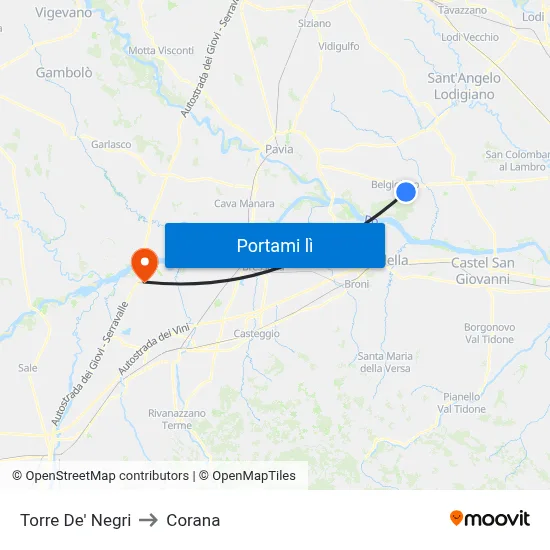 Torre De' Negri to Corana map