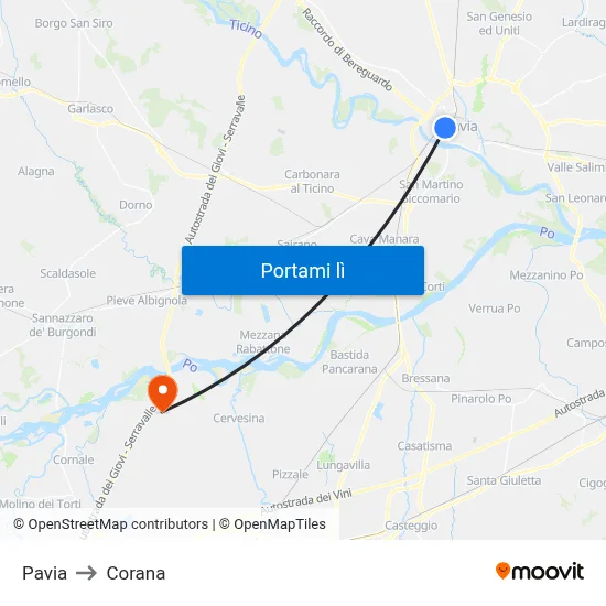 Pavia to Corana map