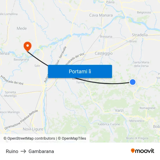 Ruino to Gambarana map
