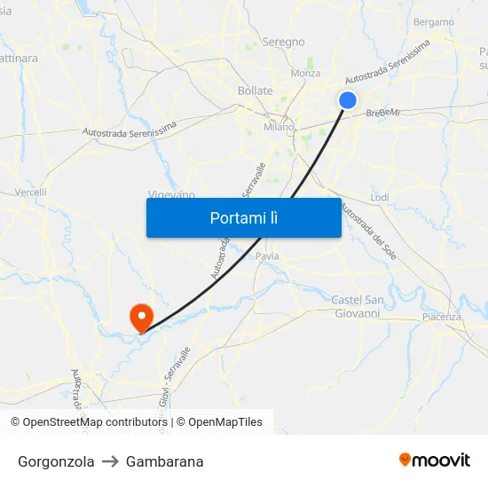 Gorgonzola to Gambarana map