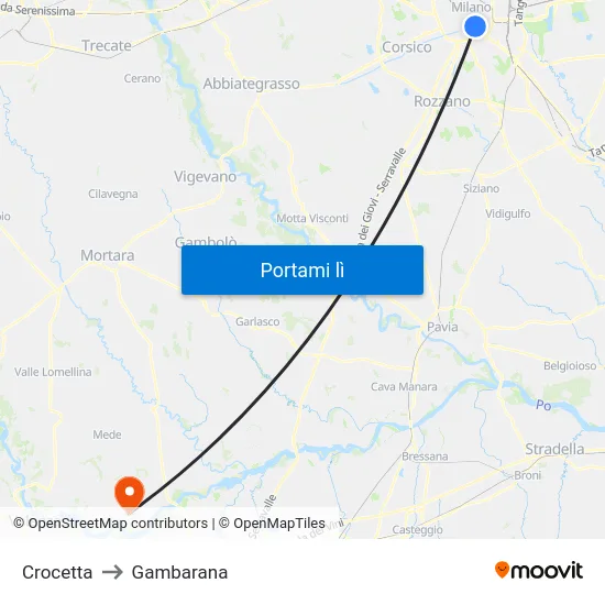 Crocetta to Gambarana map
