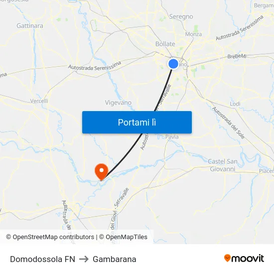 Domodossola FN to Gambarana map