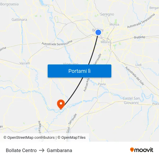 Bollate Centro to Gambarana map