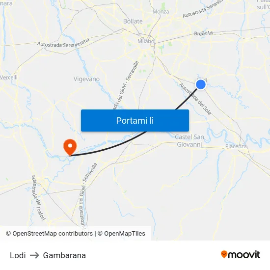 Lodi to Gambarana map