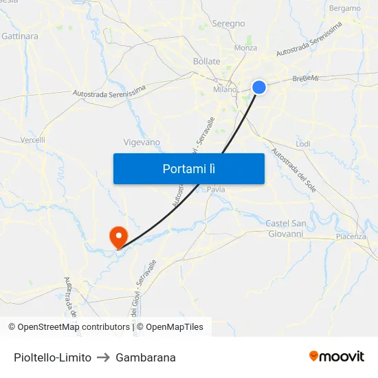 Pioltello-Limito to Gambarana map