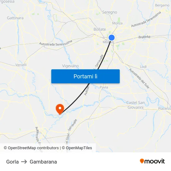 Gorla to Gambarana map
