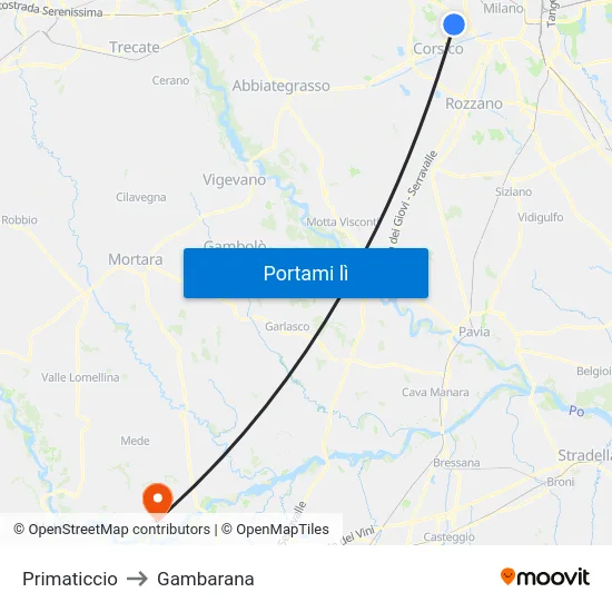 Primaticcio to Gambarana map