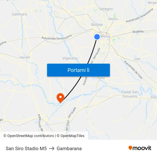 San Siro Stadio M5 to Gambarana map