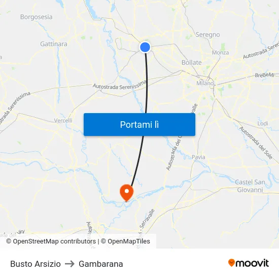 Busto Arsizio to Gambarana map