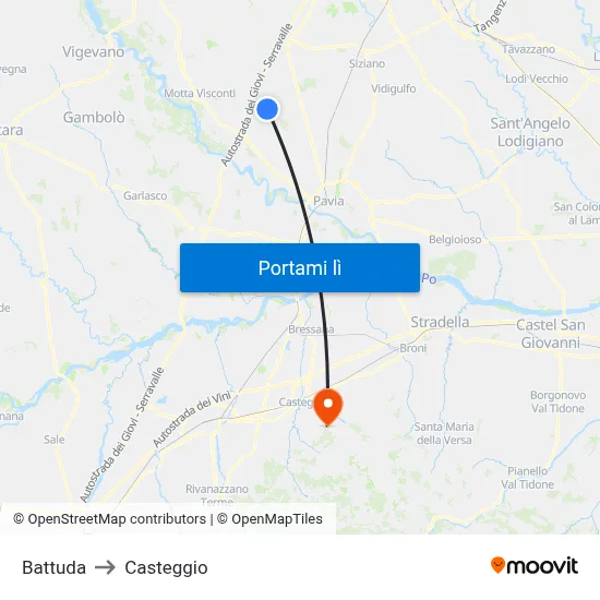 Battuda to Casteggio map